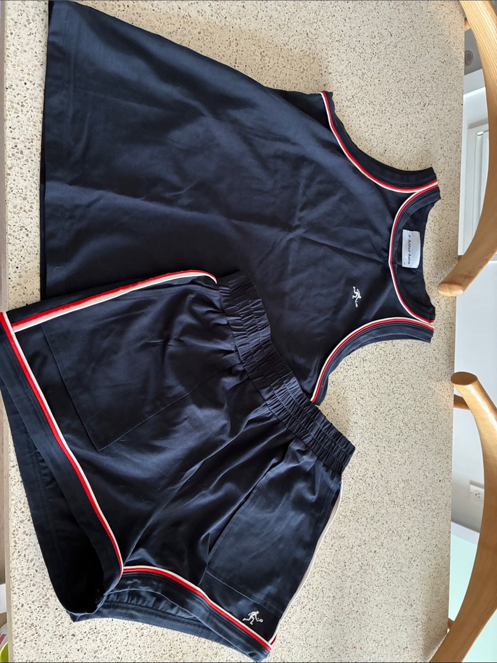 Arthur Ashe Navy Athletic Tank and Shorts Set with Red & White Trim